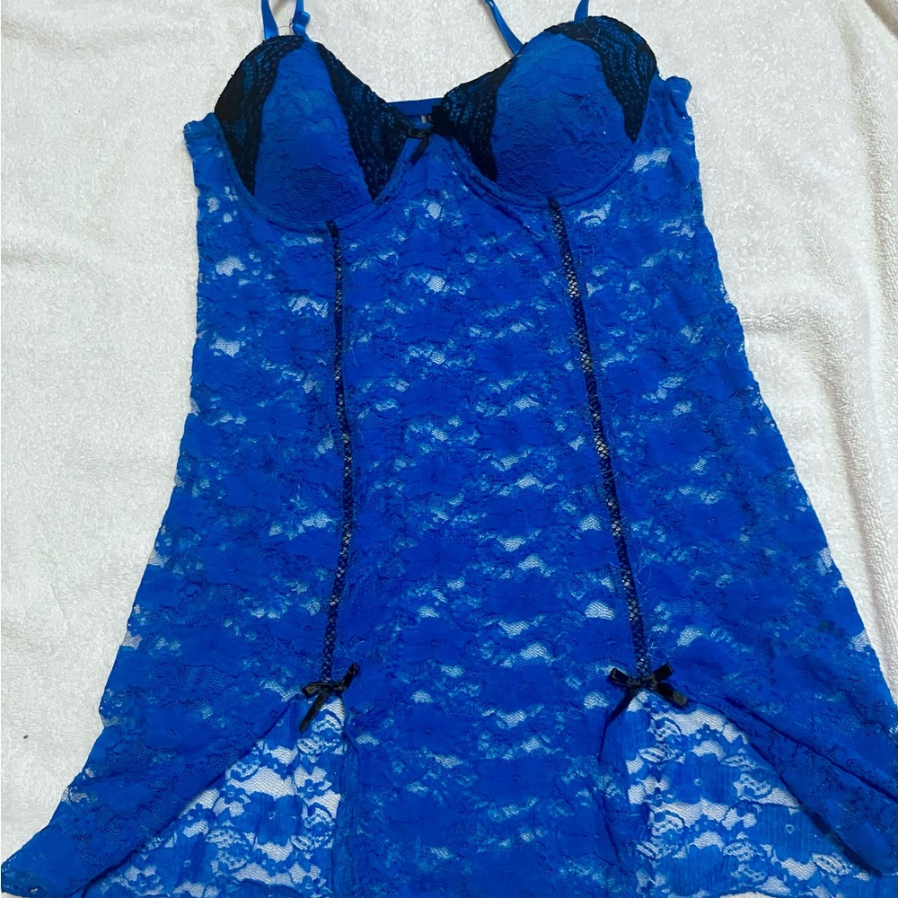 Lace Blue Chemise with Textured Pattern